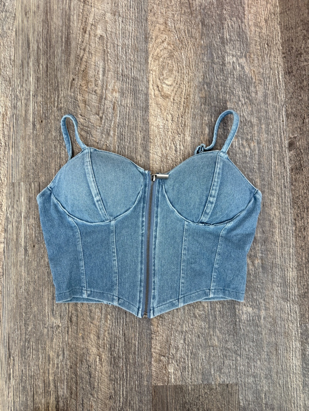 No Boundaries Denim Bustier Crop Top Blue Size Small Spaghetti Strap Zipper
